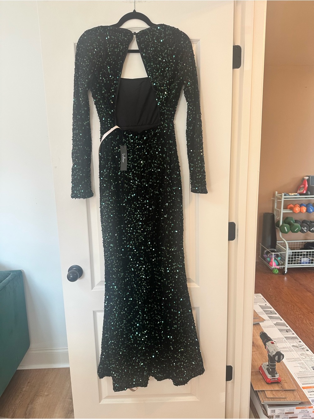 Lulus Rhonna Emerald Green Velvet Sequin Mermaid Maxi Dress Size Medium - Picture 6 of 10